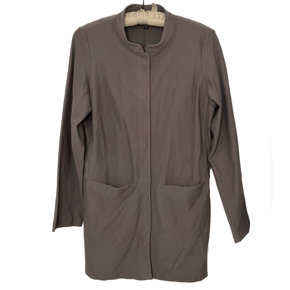 EILEEN FISHER Streetch Crepe Mandarin Collar Jacket Cobblestone Sz M